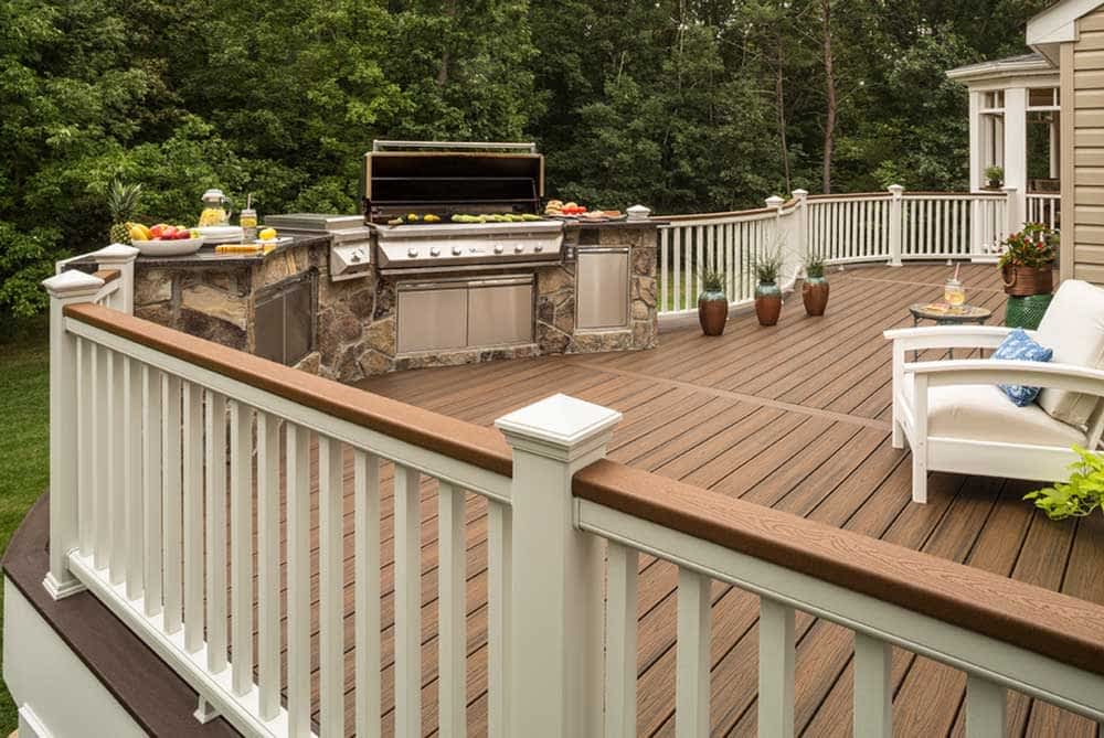 Canton Michigan Trex Deck Build with stone veneer outdoor kitchen