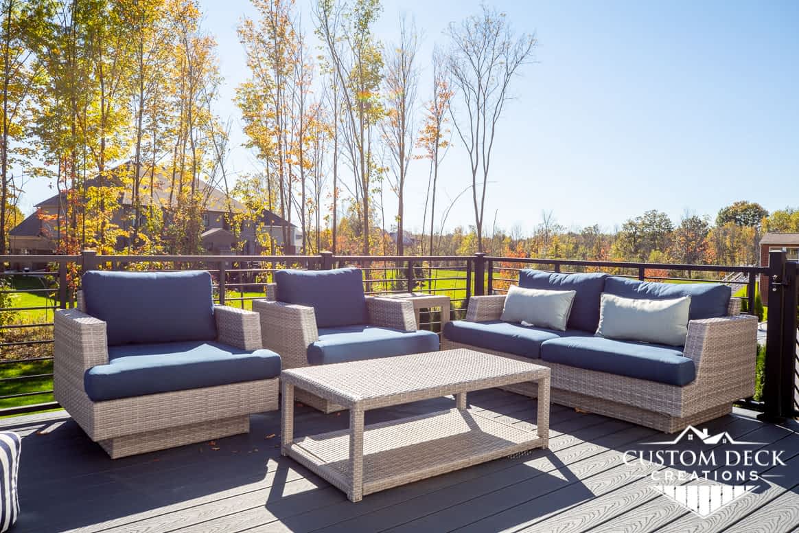 Complete patio furniture set on Trex deck