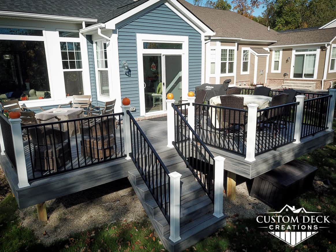 Backyard composite Trex deck on a new construction home in Canton Michigan