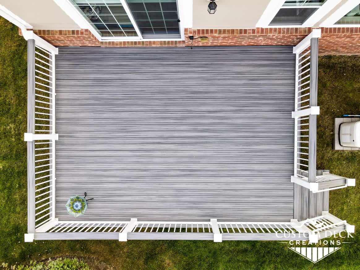 Aerial view by drone of new Trex Deck built in Canton MI by Custom Deck Creations