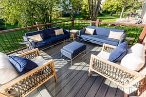 Blue patio furniture set on Trex deck in Canton, MI